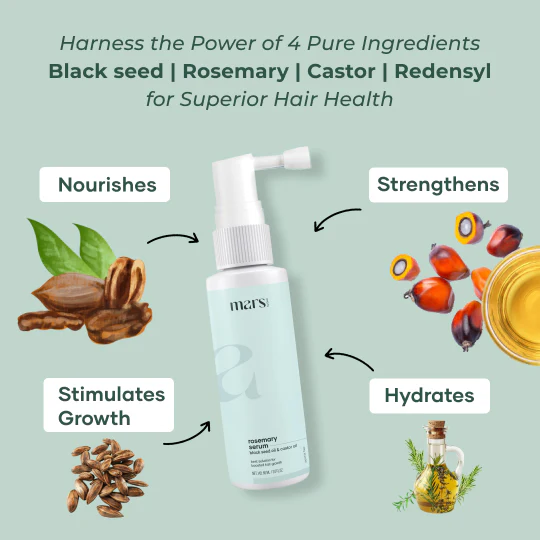 Mars Rosemary Hair Growth Serum : Powered With Black Seed Oil, Castor Oil & Redensyl - Image 3